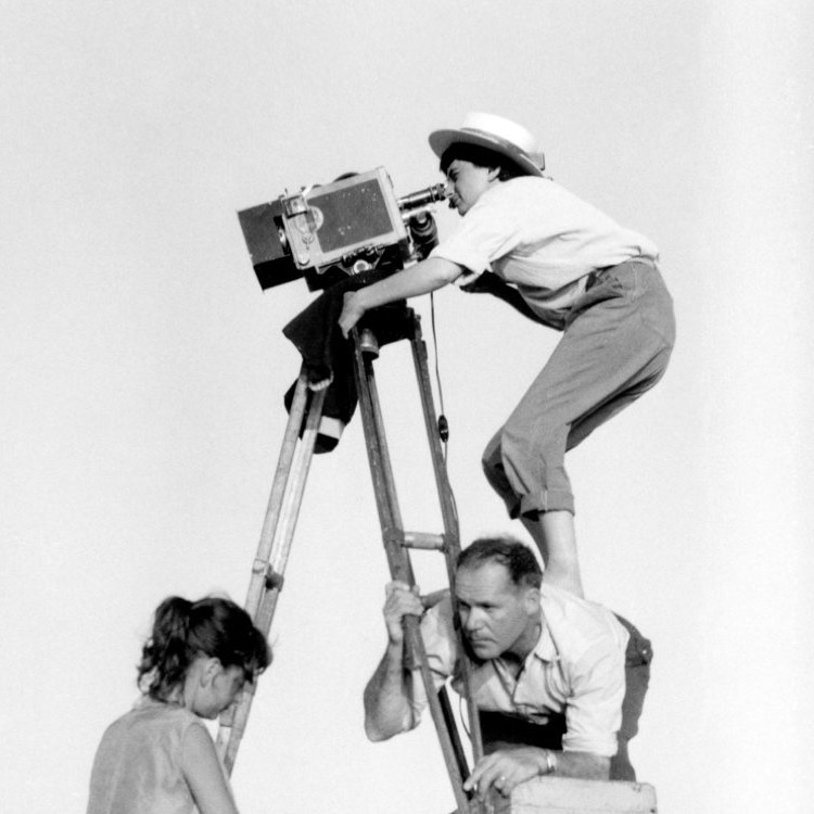 Vintage cinematographer on film set